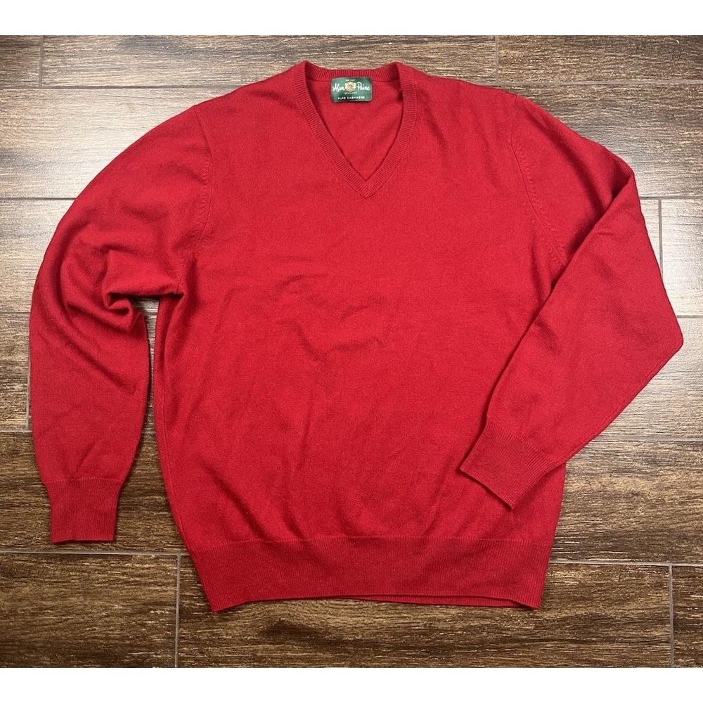 Alan Paine England Sweater Sz Large Red 100% Cashmere Knit V-Neck UK 44 / EU 52 - Picture 10 of 10